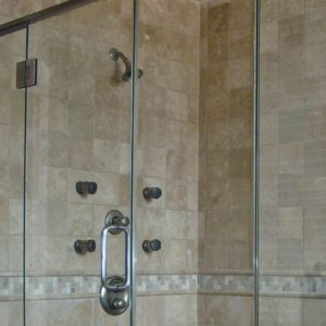 shower with glass enclosure and new hardware